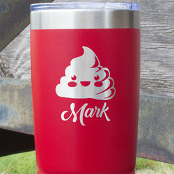 Poop Emoji 20 oz Stainless Steel Tumbler - Red - Single Sided (Personalized)