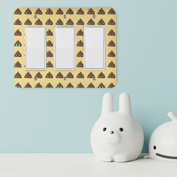 Poop Emoji Rocker Light Switch Covers - Triple - IN CONTEXT