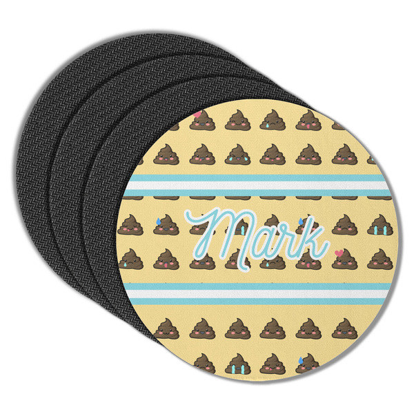 Custom Poop Emoji Round Rubber Backed Coasters - Set of 4 (Personalized)