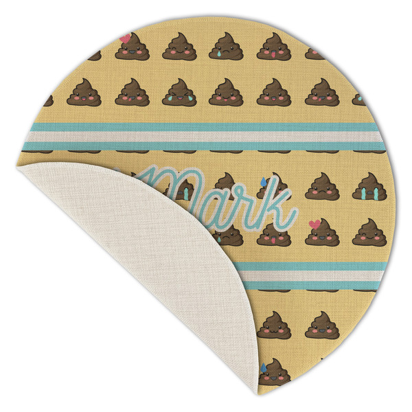 Poop Emoji Round Linen Placemats - Front (folded corner single sided)