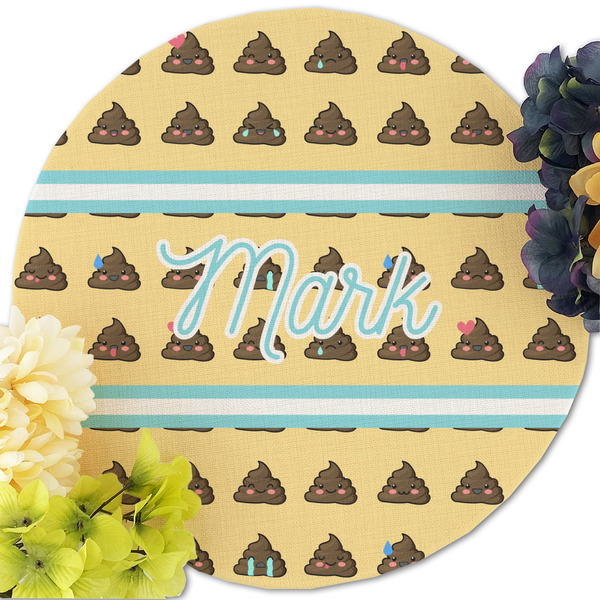 Poop Emoji Round Linen Placemats - Front (w flowers)