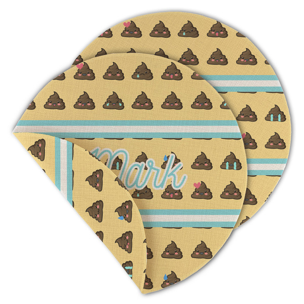 Custom Poop Emoji Round Linen Placemat - Double Sided (Personalized)