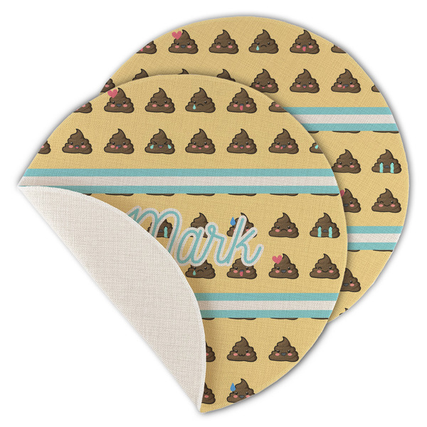 Custom Poop Emoji Round Linen Placemat - Single Sided - Set of 4 (Personalized)