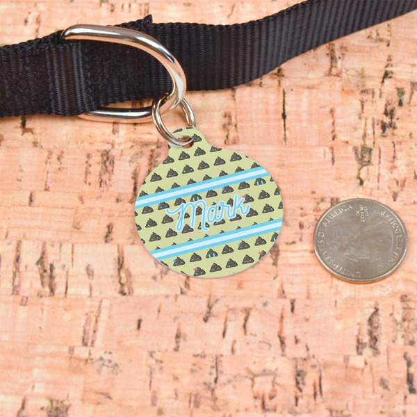 Poop Emoji Round Pet ID Tag - Large - In Context