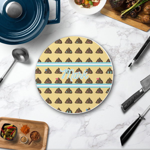 Poop Emoji Round Stone Trivet - In Context View