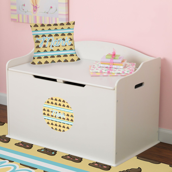 Poop Emoji Round Wall Decal on Toy Chest
