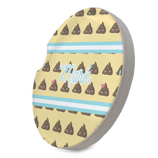 Poop Emoji Sandstone Car Coaster - STANDING ANGLE