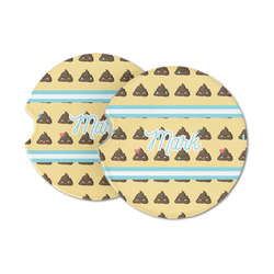 Poop Emoji Sandstone Car Coasters - Set of 2 (Personalized)