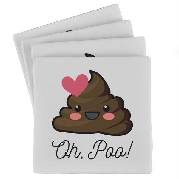 Custom Poop Emoji Absorbent Stone Coasters - Set of 4 (Personalized)