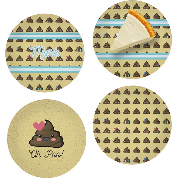 Custom Poop Emoji Set of 4 Glass Appetizer / Dessert Plate 8" (Personalized)