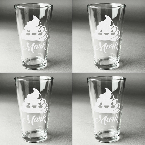 Poop Emoji Set of Four Engraved Beer Glasses - Individual View