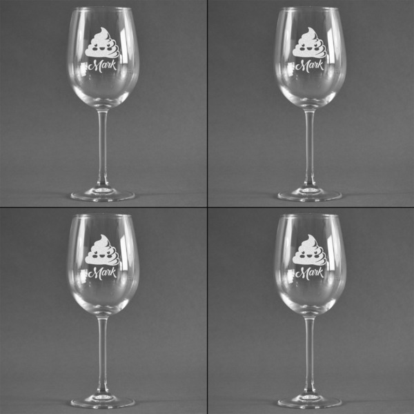 Poop Emoji Set of Four Personalized Wineglasses (Approval)