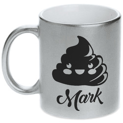 Poop Emoji Metallic Silver Mug (Personalized)
