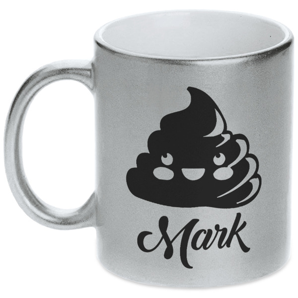 Custom Poop Emoji Metallic Silver Mug (Personalized)