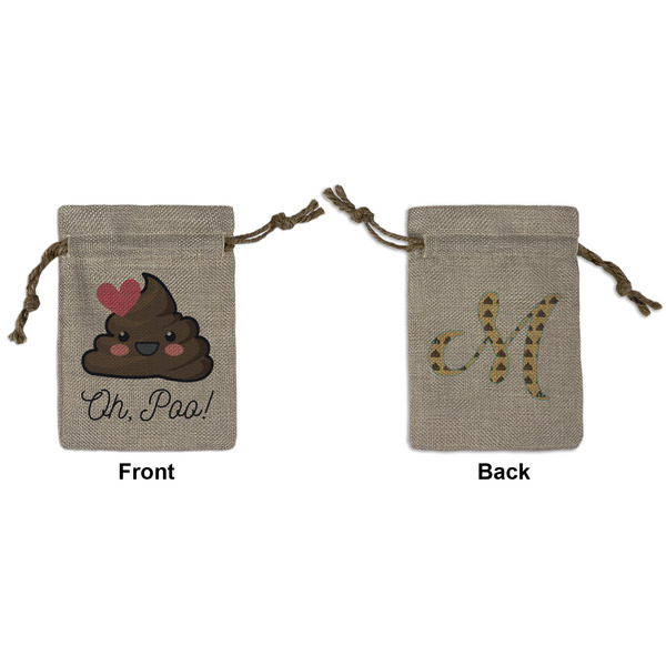Custom Poop Emoji Small Burlap Gift Bag - Front & Back (Personalized)