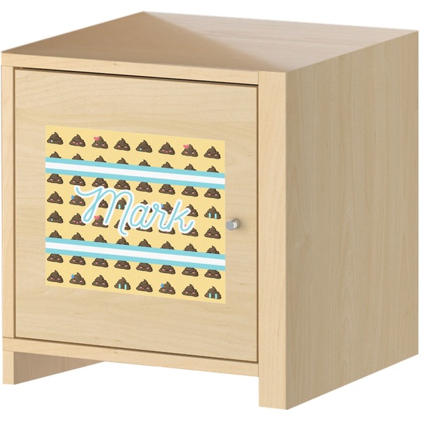 Poop Emoji Square Wall Decal on Wooden Cabinet