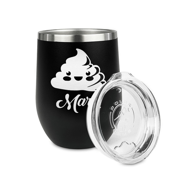 Poop Emoji Stainless Wine Tumblers - Black - Double Sided - Alt View
