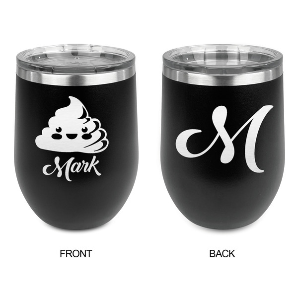 Poop Emoji Stainless Wine Tumblers - Black - Double Sided - Approval