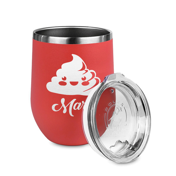 Poop Emoji Stainless Wine Tumblers - Coral - Double Sided - Alt View