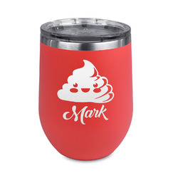 Poop Emoji Stemless Stainless Steel Wine Tumbler - Coral - Single Sided (Personalized)