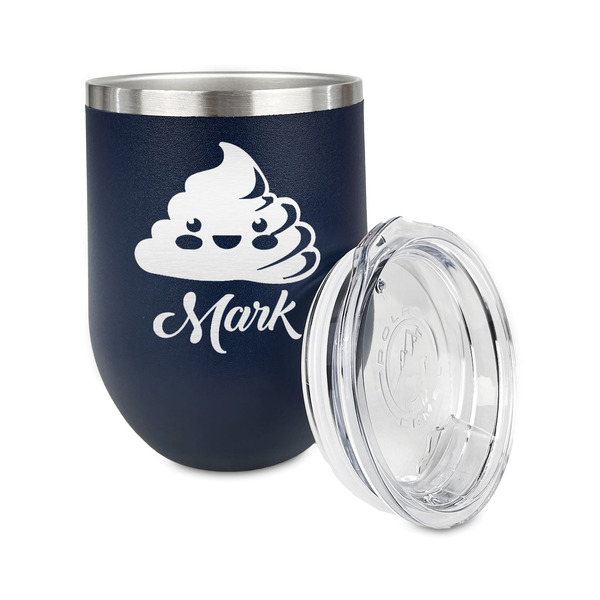 Poop Emoji Stainless Wine Tumblers - Navy - Double Sided - Alt View