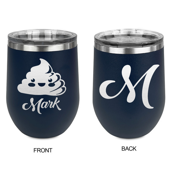 Poop Emoji Stainless Wine Tumblers - Navy - Double Sided - Approval