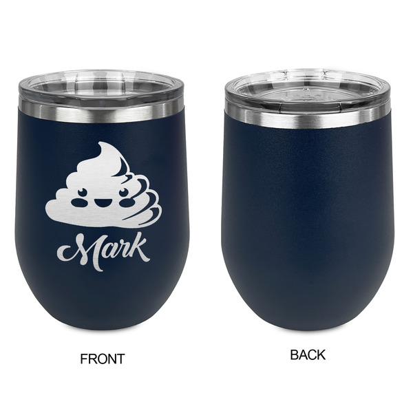 Poop Emoji Stainless Wine Tumblers - Navy - Single Sided - Approval