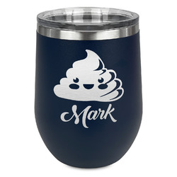 Poop Emoji Stemless Stainless Steel Wine Tumbler - Navy - Single Sided (Personalized)