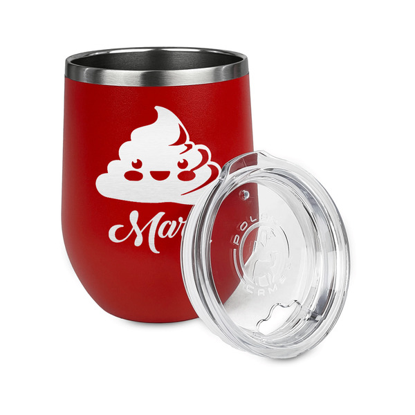 Poop Emoji Stainless Wine Tumblers - Red - Single Sided - Alt View