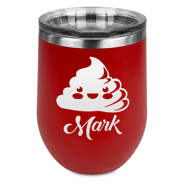 Custom Poop Emoji Stemless Stainless Steel Wine Tumbler - Red - Single Sided (Personalized)