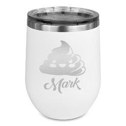 Poop Emoji Stemless Stainless Steel Wine Tumbler - White - Double Sided (Personalized)