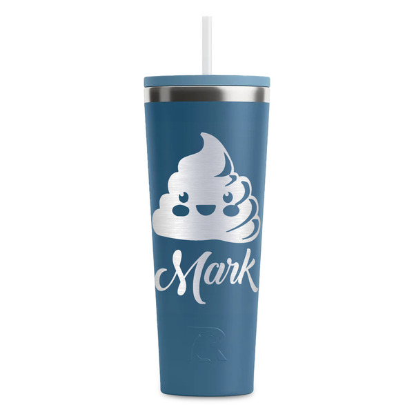 Custom Poop Emoji RTIC Everyday Tumbler with Straw - 28oz - Steel Blue - Single-Sided (Personalized)