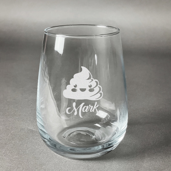 Custom Poop Emoji Stemless Wine Glass (Single) (Personalized)