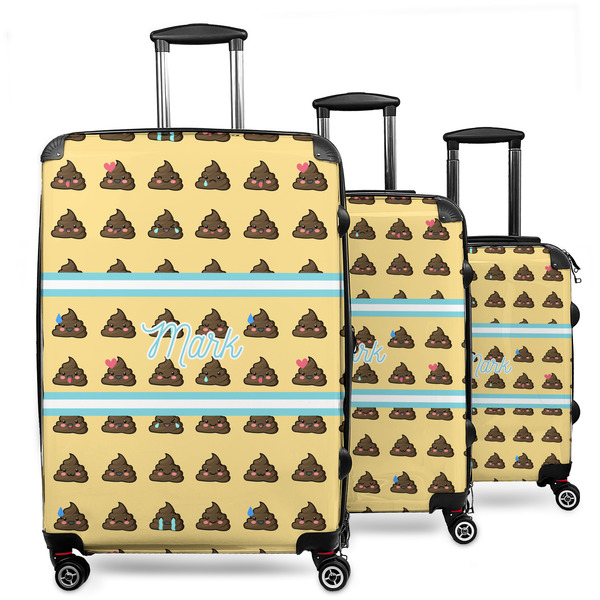 Custom Poop Emoji 3 Piece Luggage Set - 20" Carry On, 24" Medium Checked, 28" Large Checked (Personalized)
