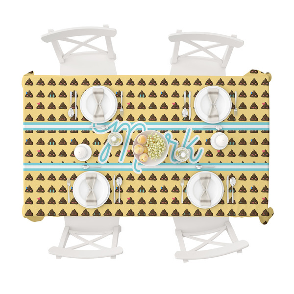 Poop Emoji Tablecloths (58"x102") - TOP VIEW (with plates)