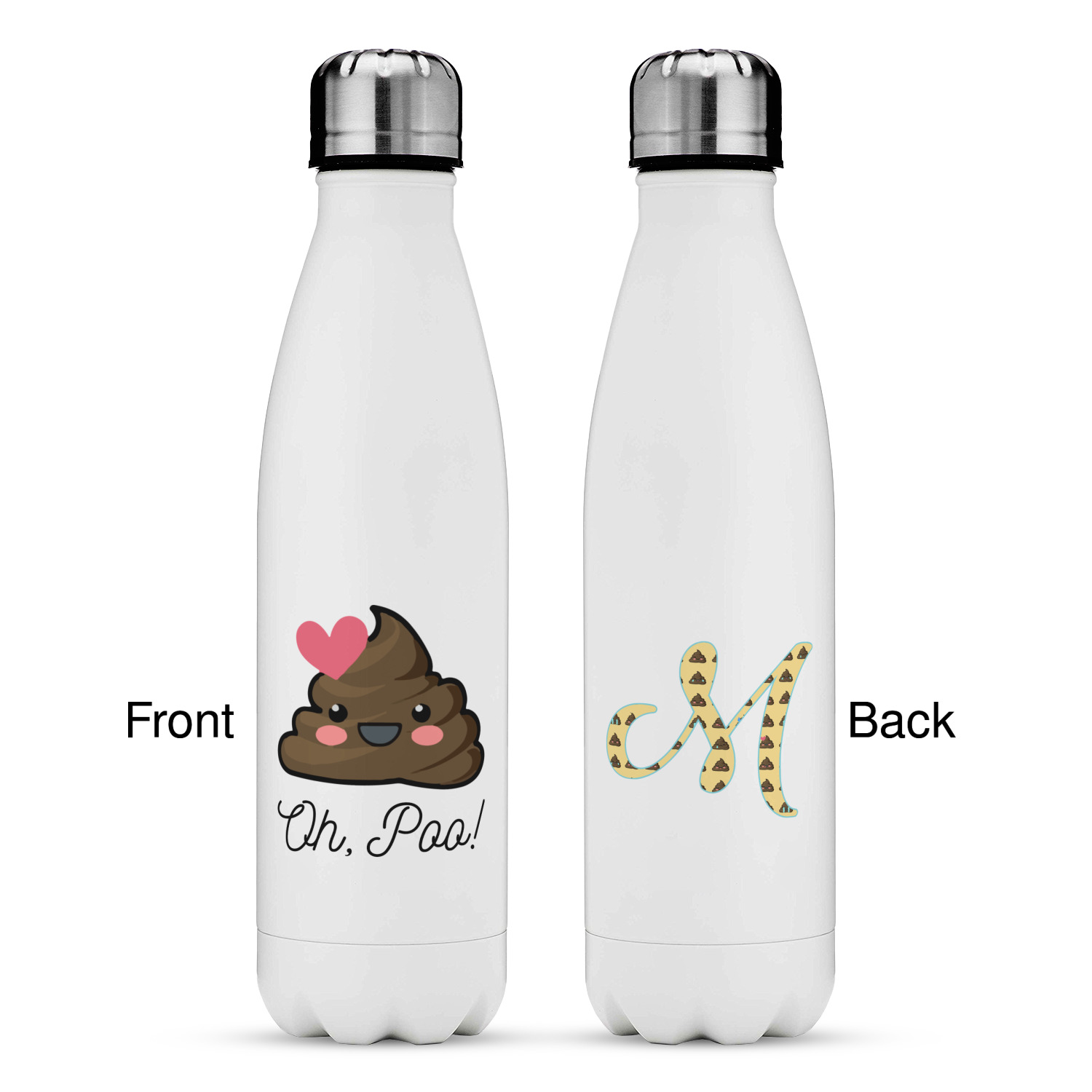 Poop Emoji Water Bottle 17 oz. Stainless Steel Full Color