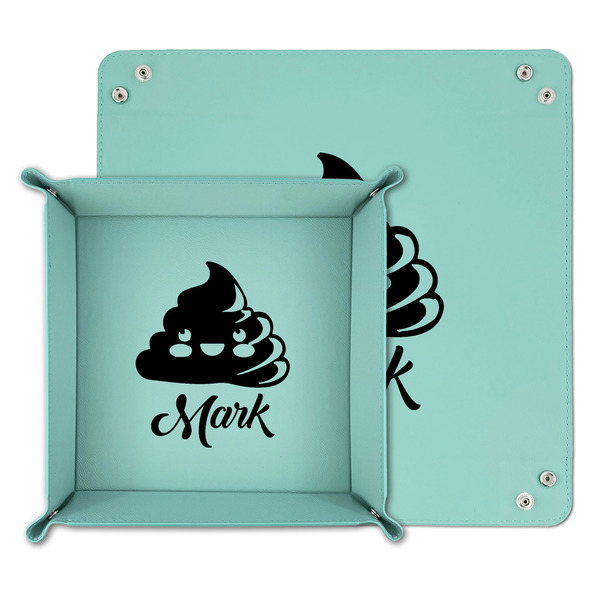 Poop Emoji Teal Faux Leather Valet Trays - PARENT MAIN