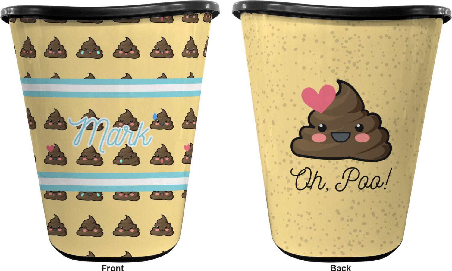 Poop Emoji Waste Basket Double Sided (Black) (Personalized