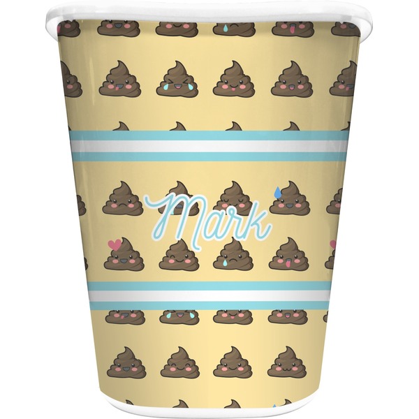 Custom Poop Emoji Waste Basket - Single Sided (White) (Personalized)