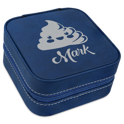Poop Emoji Travel Jewelry Box - Navy Blue Leather (Personalized)