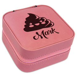 Poop Emoji Travel Jewelry Boxes - Pink Leather (Personalized)
