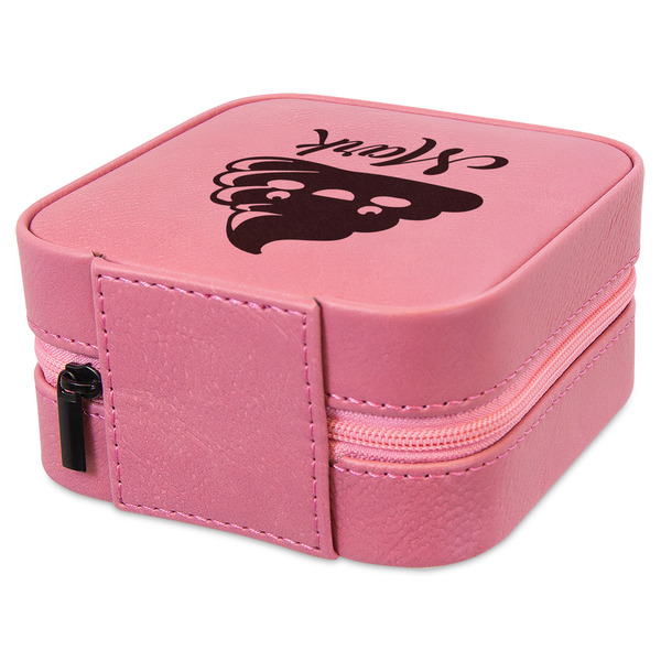 Poop Emoji Travel Jewelry Boxes - Leather - Pink - View from Rear
