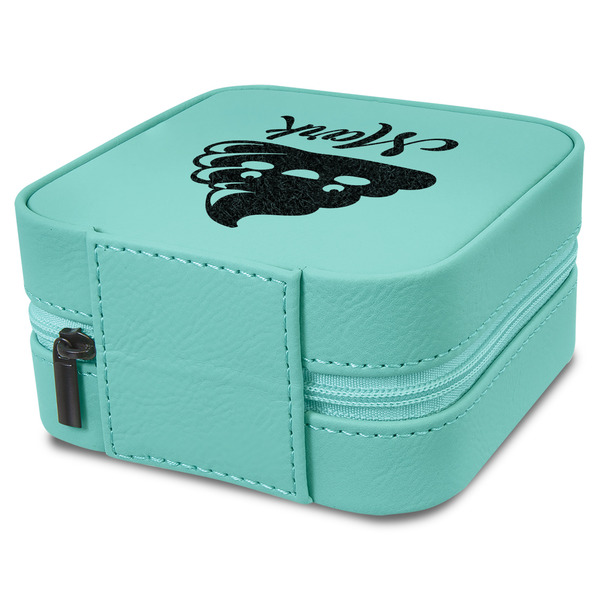 Poop Emoji Travel Jewelry Boxes - Leather - Teal - View from Rear