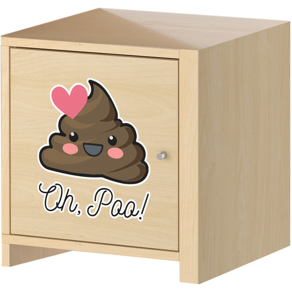 Poop Emoji Wall Graphic on Wooden Cabinet