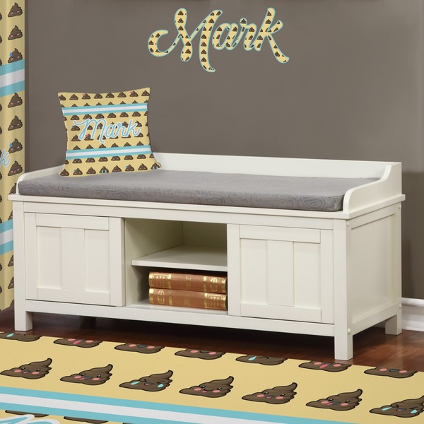 Poop Emoji Wall Name Decal Above Storage bench