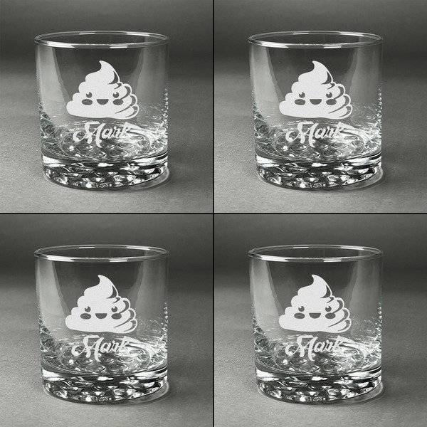 Poop Emoji Whiskey Glasses - Set of 4 all Engraved