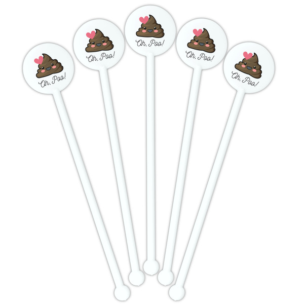 Poop Emoji White Plastic 5.5" Stir Stick - Fan View