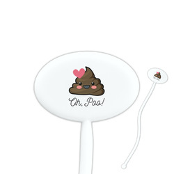 Poop Emoji 7" Oval Plastic Stir Sticks - White - Double Sided (Personalized)