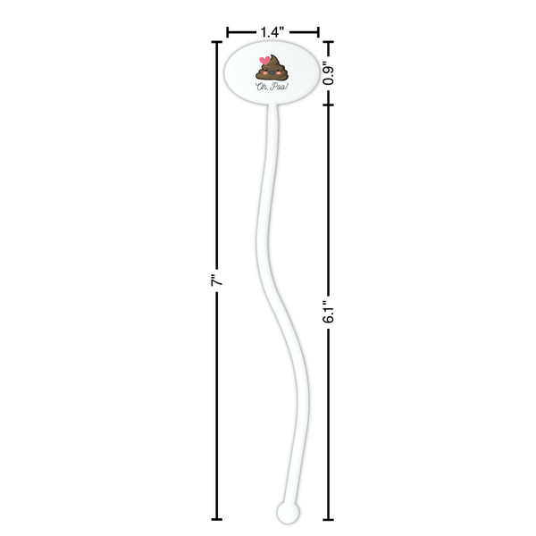 Poop Emoji White Plastic 7" Stir Stick - Oval - Dimensions