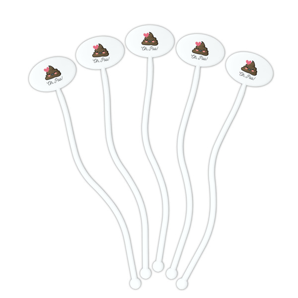 Poop Emoji White Plastic 7" Stir Stick - Oval - Fan